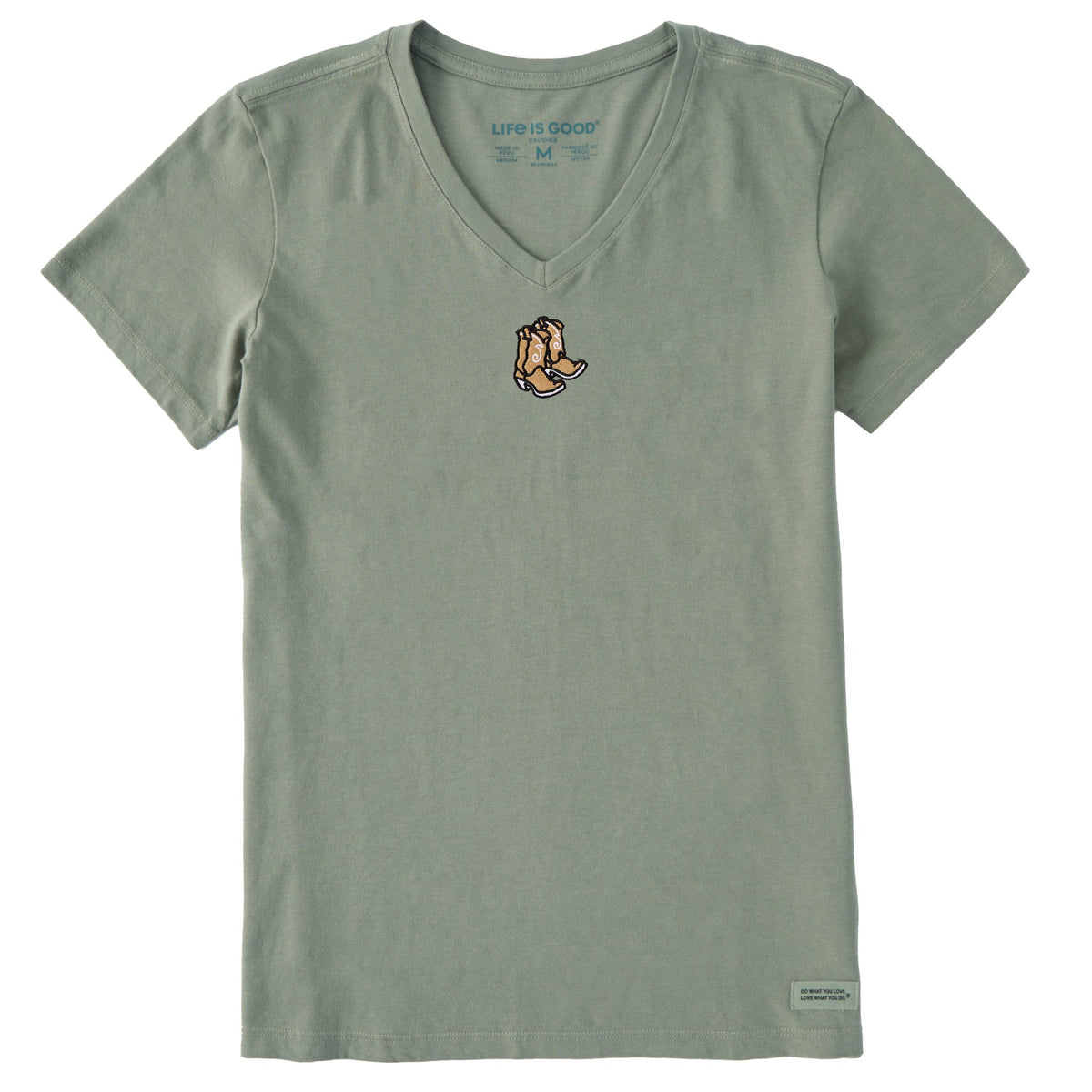 Women's Embroidered Cowboy Boots Short Sleeve Crusher Vee