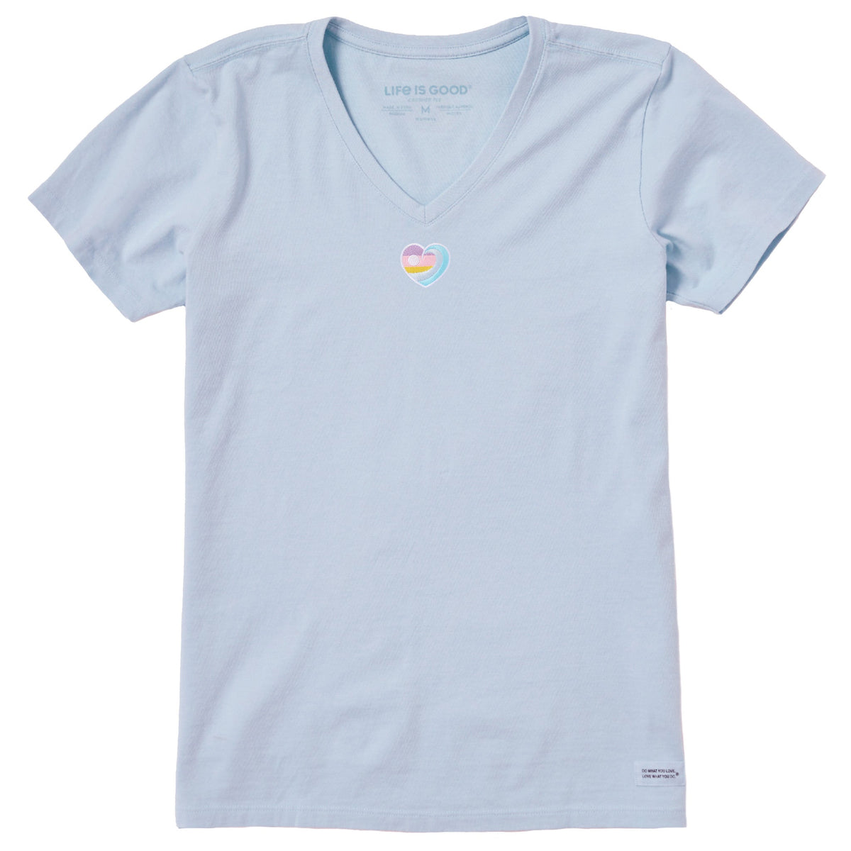 Women's Embroidered Ocean Heart Short Sleeve Crusher Vee