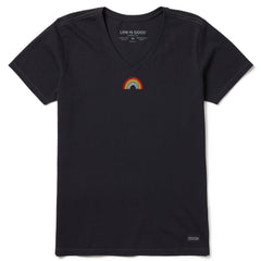 Women's Embroidered Rainbow Short Sleeve Crusher Vee