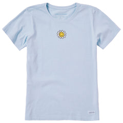 Women's Embroidered Smile Daisy Short Sleeve Crusher Tee