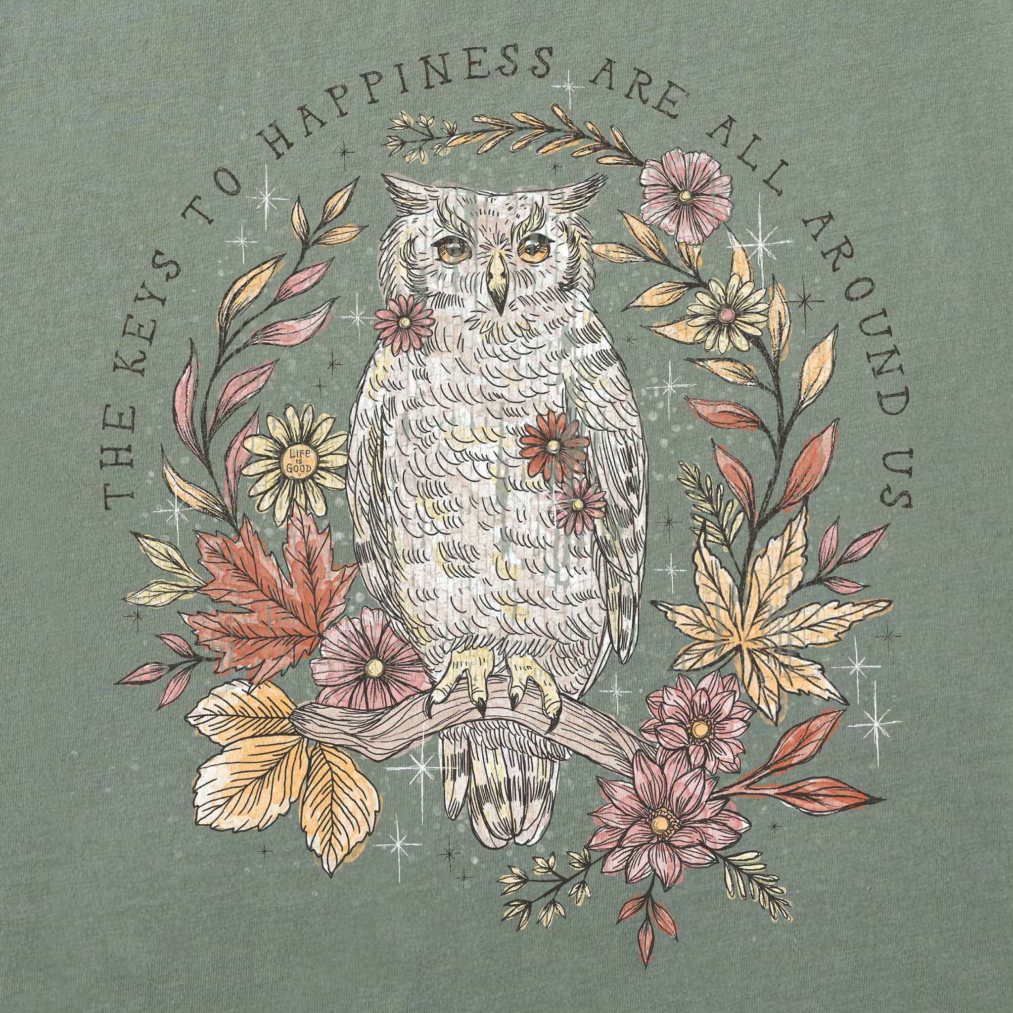 Women's Keys To Happiness Owl Short Sleeve Crusher Tee