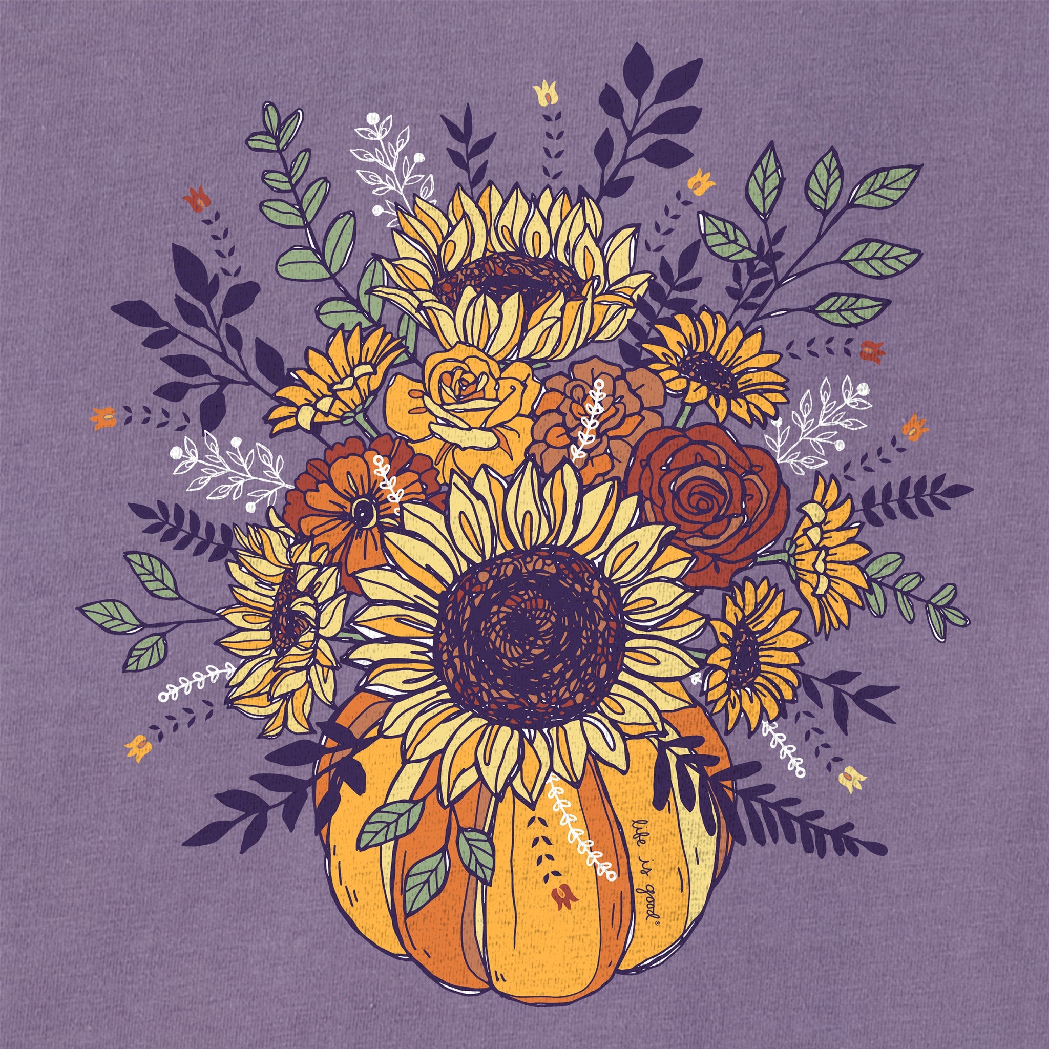 Women's Fall Pumpkin Flowers Short Sleeve Crusher Tee