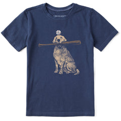 Kids Dog with Bat and Ball Short Sleeve Crusher Tee