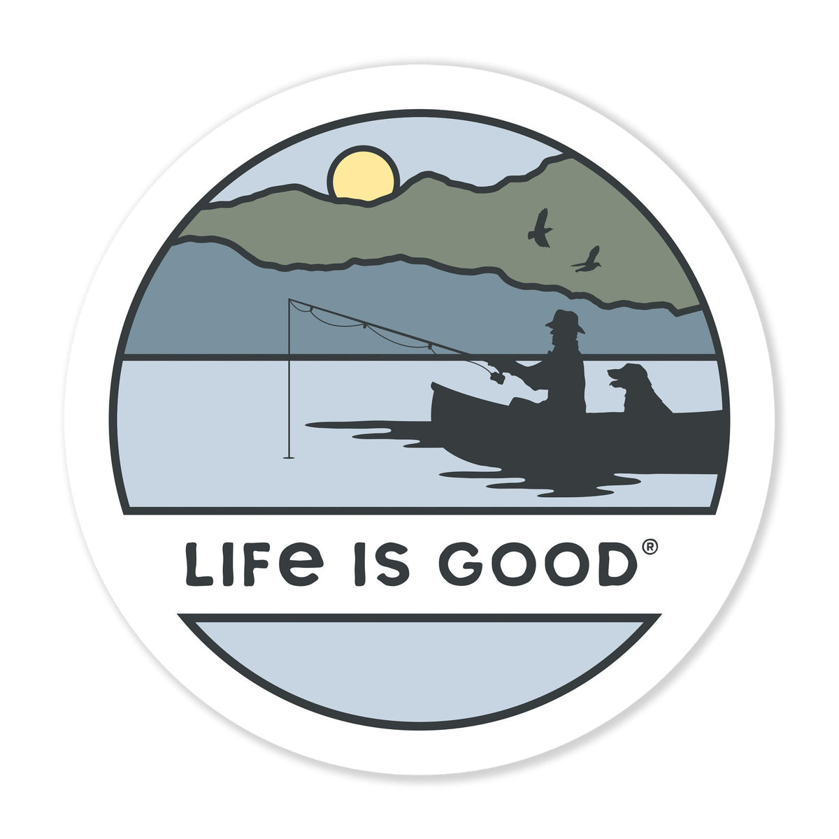 Fishing Sunset 4" Circle Sticker