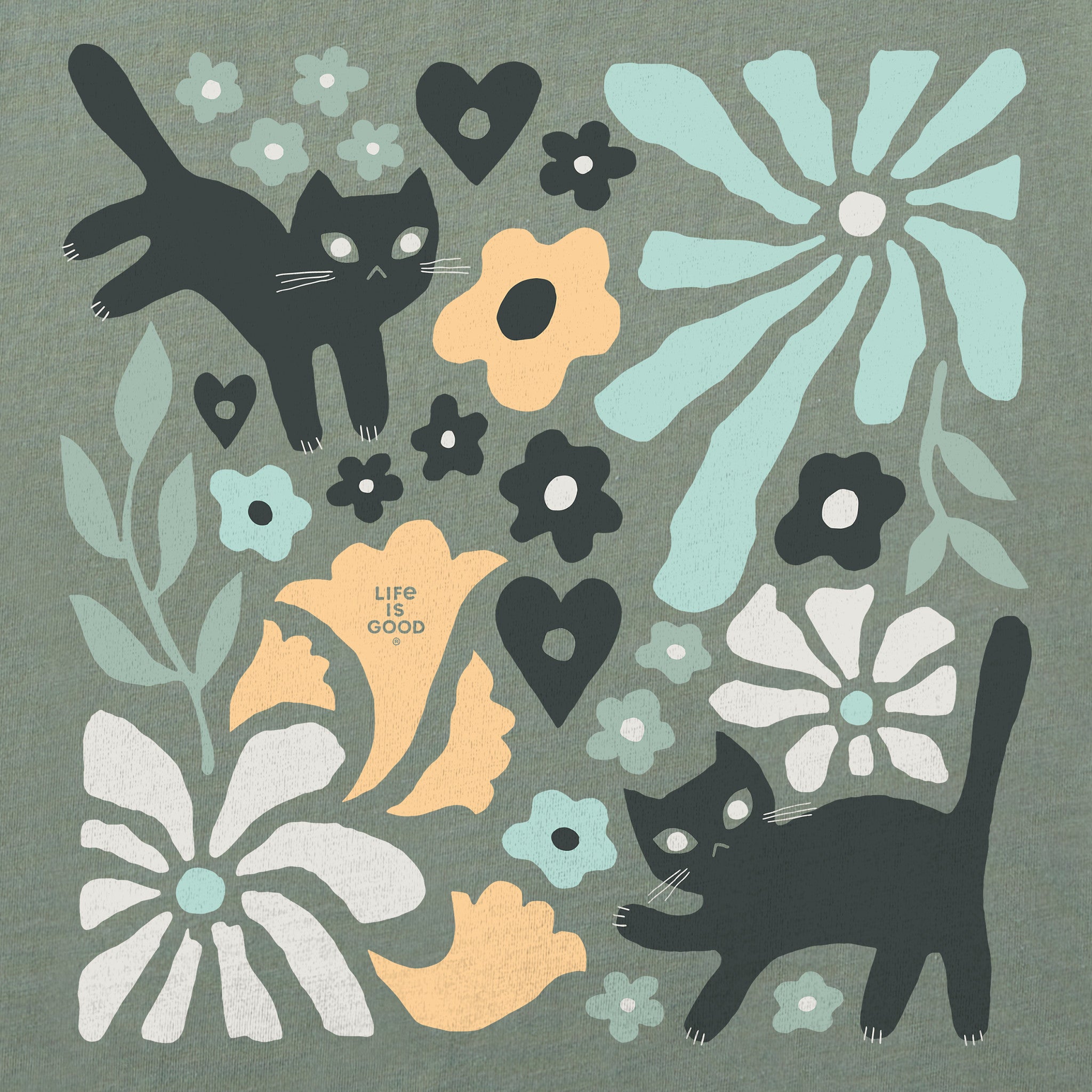 Women's Cats in Flower Field Short Sleeve Crusher Boxy Tee