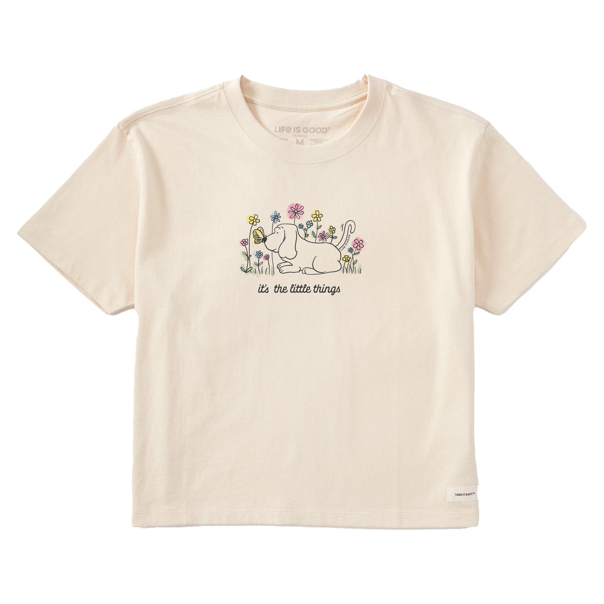 Women's It's the Little Things Butterfly Dog Short Sleeve Crusher Boxy Tee