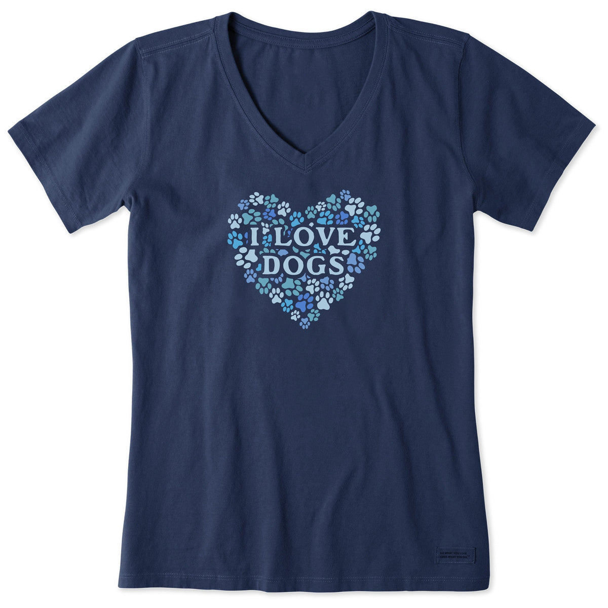Women's I Love Dogs Paw Prints Short Sleeve Vee