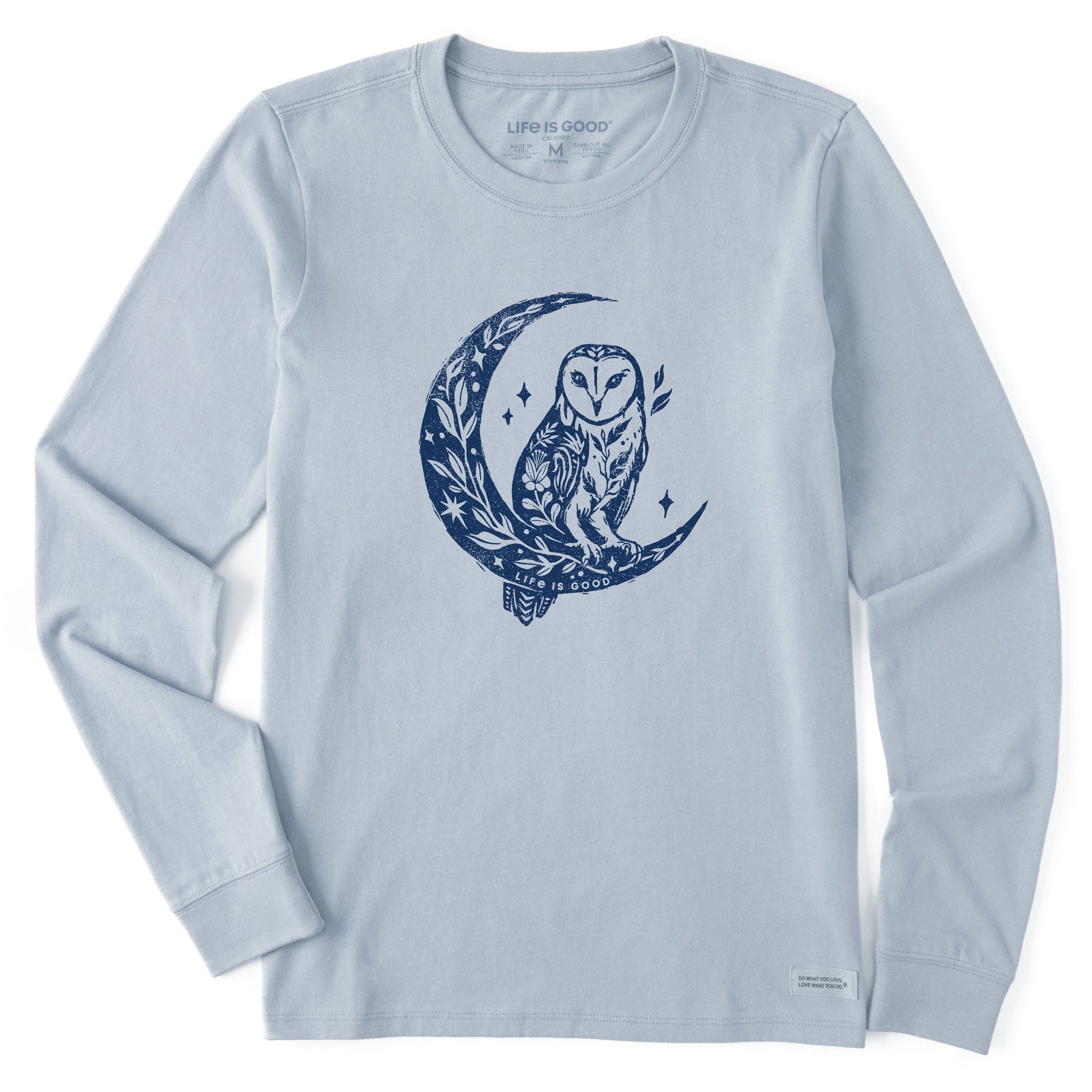 Women's Floral Owl on Moon Long Sleeve Crusher Tee