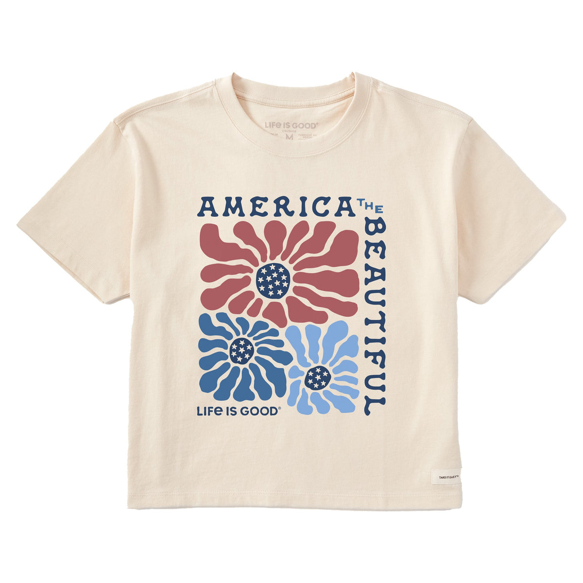 Women's America the Beautiful Flowers Short Sleeve Crusher Boxy Tee