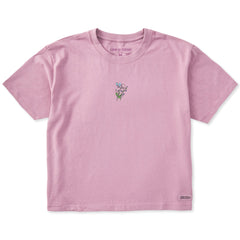 Women's Embroidered Wildflower Bouquet Short Sleeve Crusher Boxy Tee