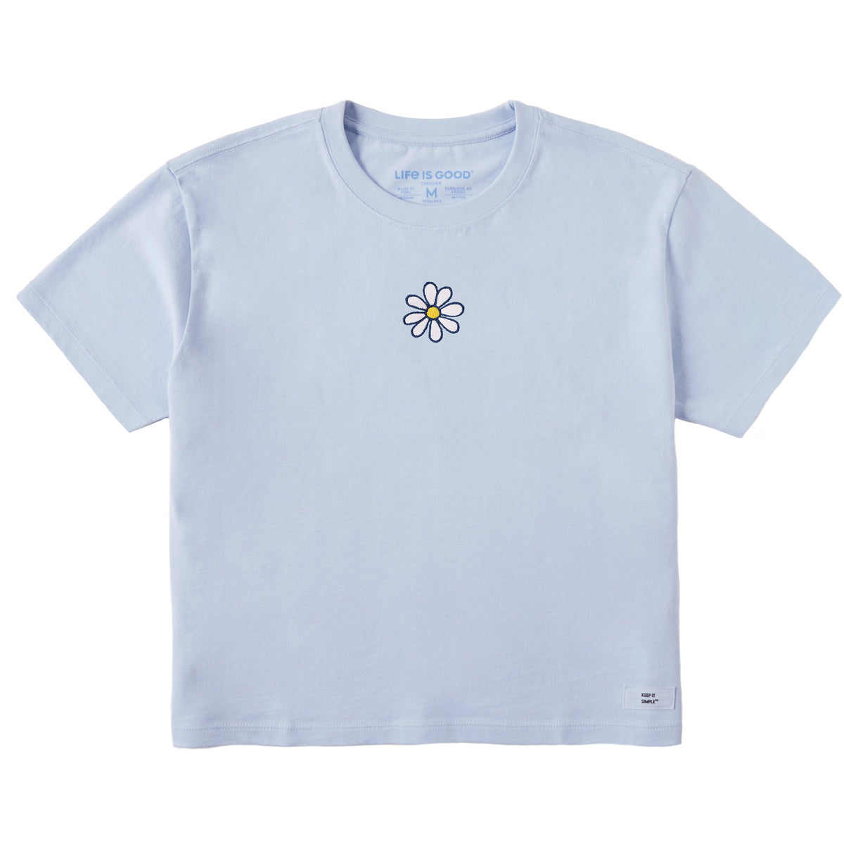 Women's Embroidered Daisy Short Sleeve Crusher Boxy Tee