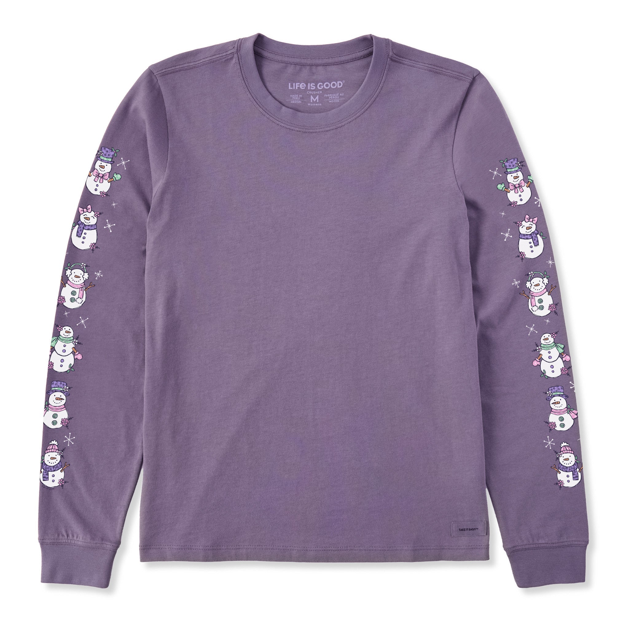 Women's Cute Snowmen Long Sleeve Crusher Tee