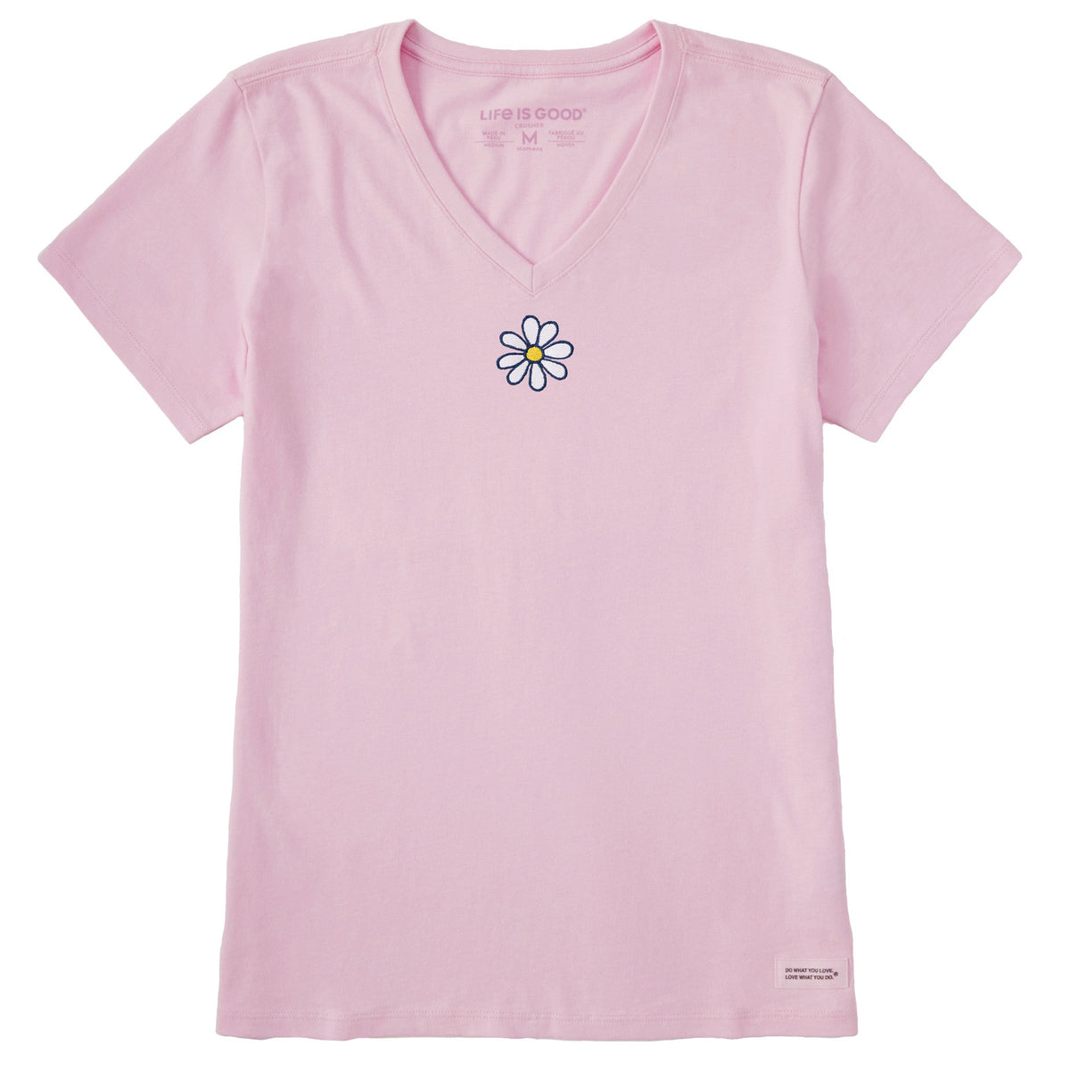 Women's Embroidered Daisy Short Sleeve Crusher Vee