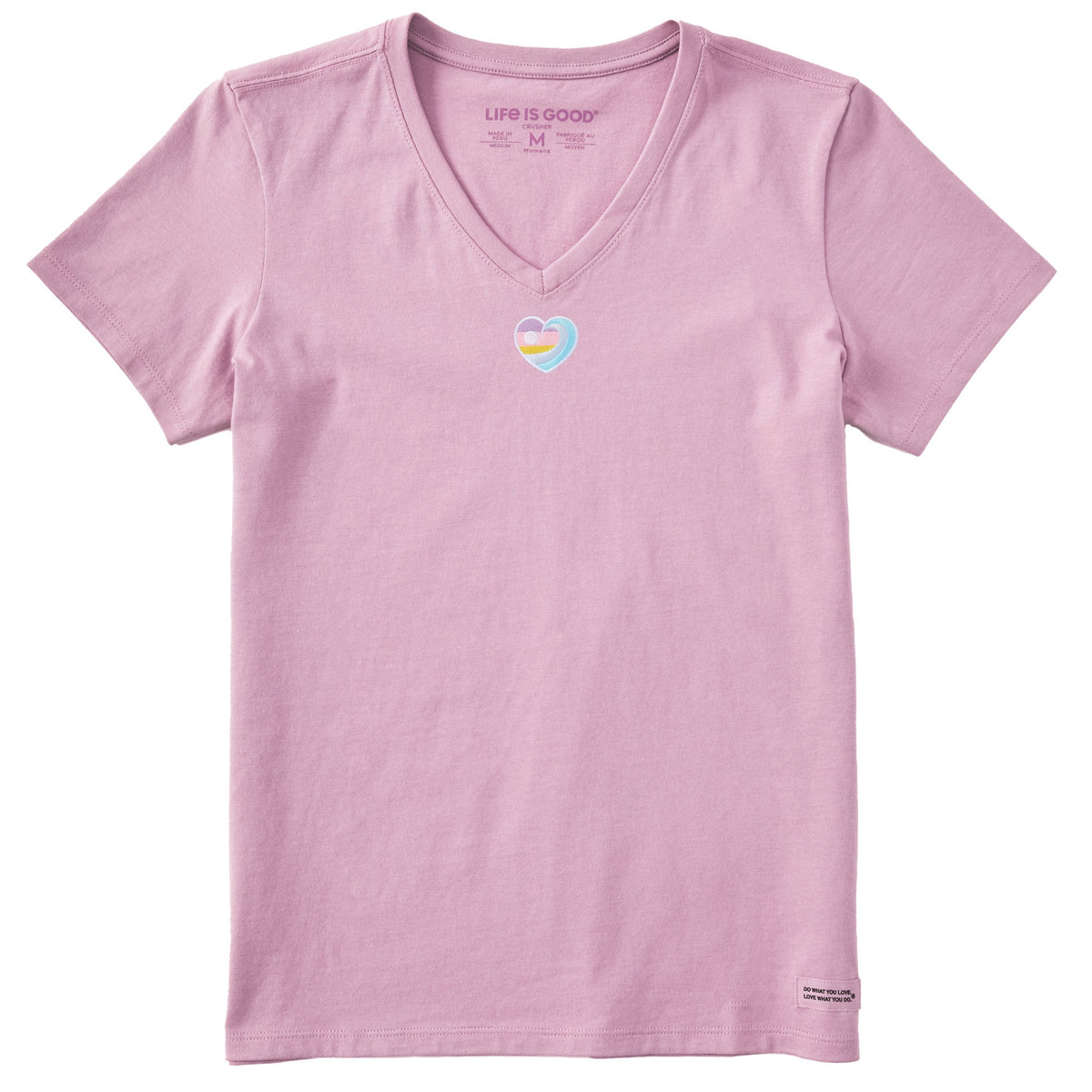 Women's Embroidered Ocean Heart Short Sleeve Crusher Vee