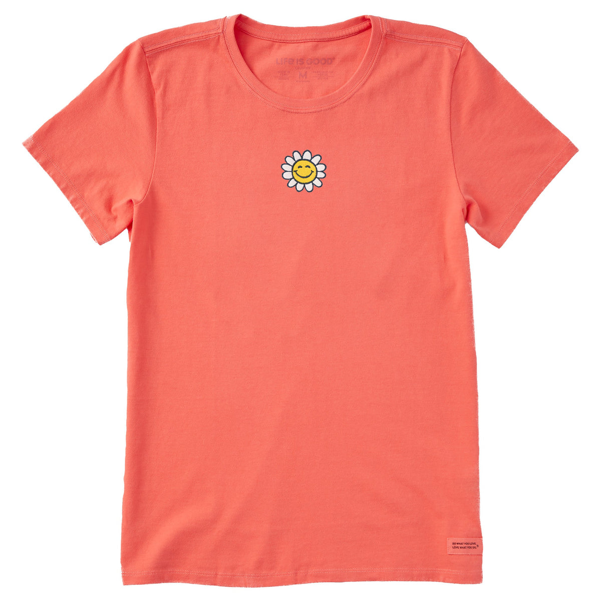 Women's Embroidered Smile Daisy Short Sleeve Crusher Tee