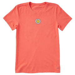 Women's Embroidered Smile Daisy Short Sleeve Crusher Tee