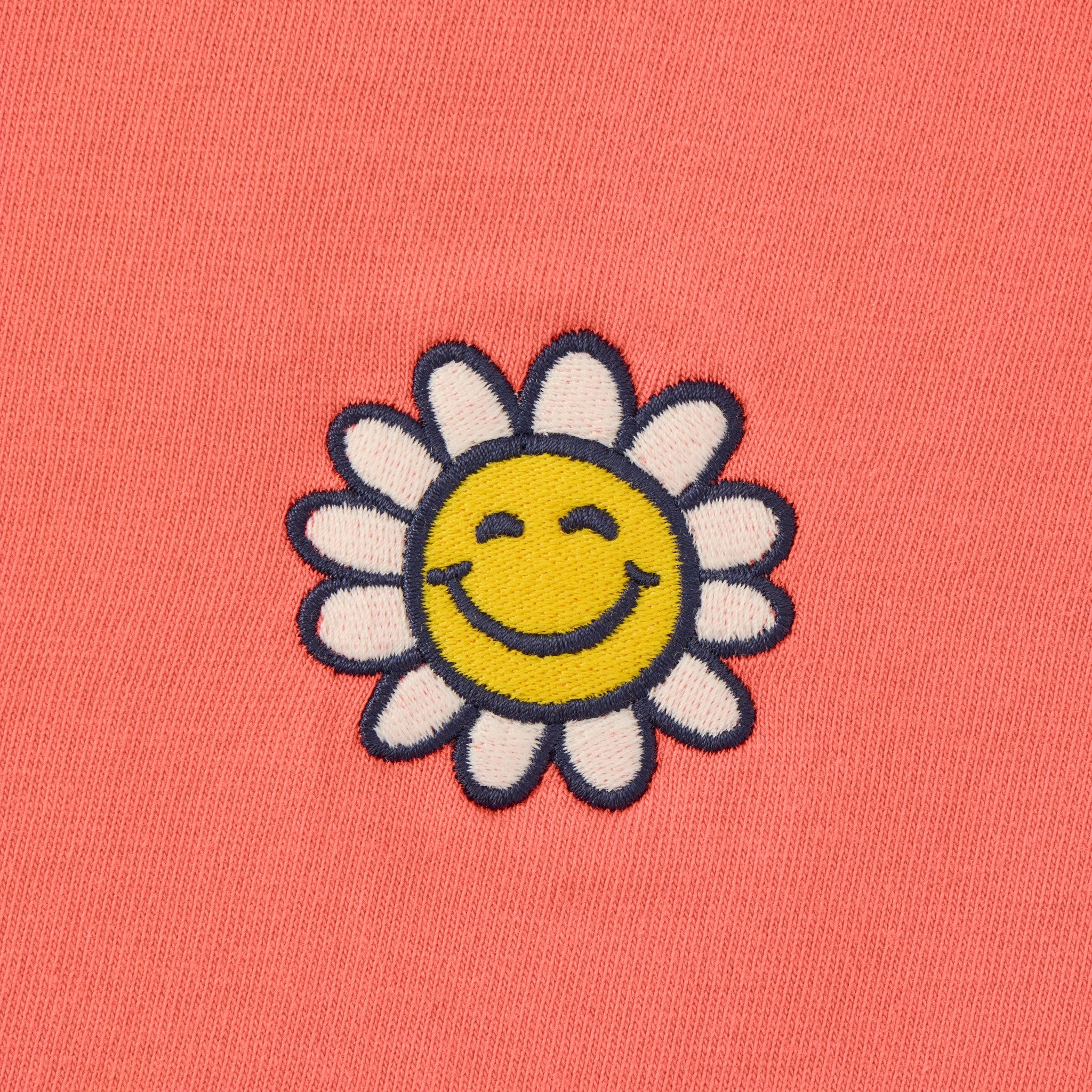 Women's Embroidered Smile Daisy Short Sleeve Crusher Tee