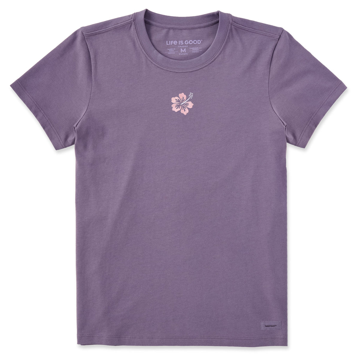 Women's Embroidered Hibiscus Short Sleeve Crusher Tee