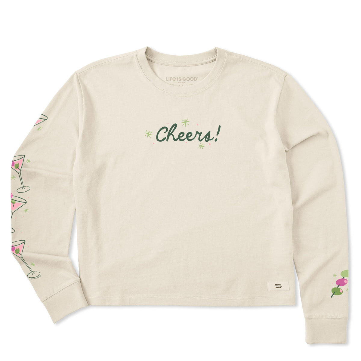 Women's Cheers Holiday Tinis Long Sleeve Crusher Boxy Tee