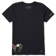 Women's Detailed Wildflower Garden Short Sleeve Crusher Vee