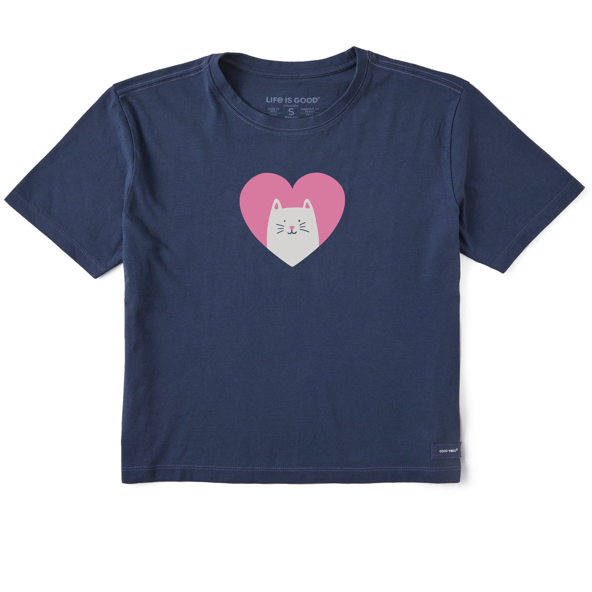 Women's Heart Cat Short Sleeve Crusher Boxy Tee