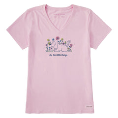 Women's It's the Little Things Butterfly Dog Short Sleeve Crusher Vee