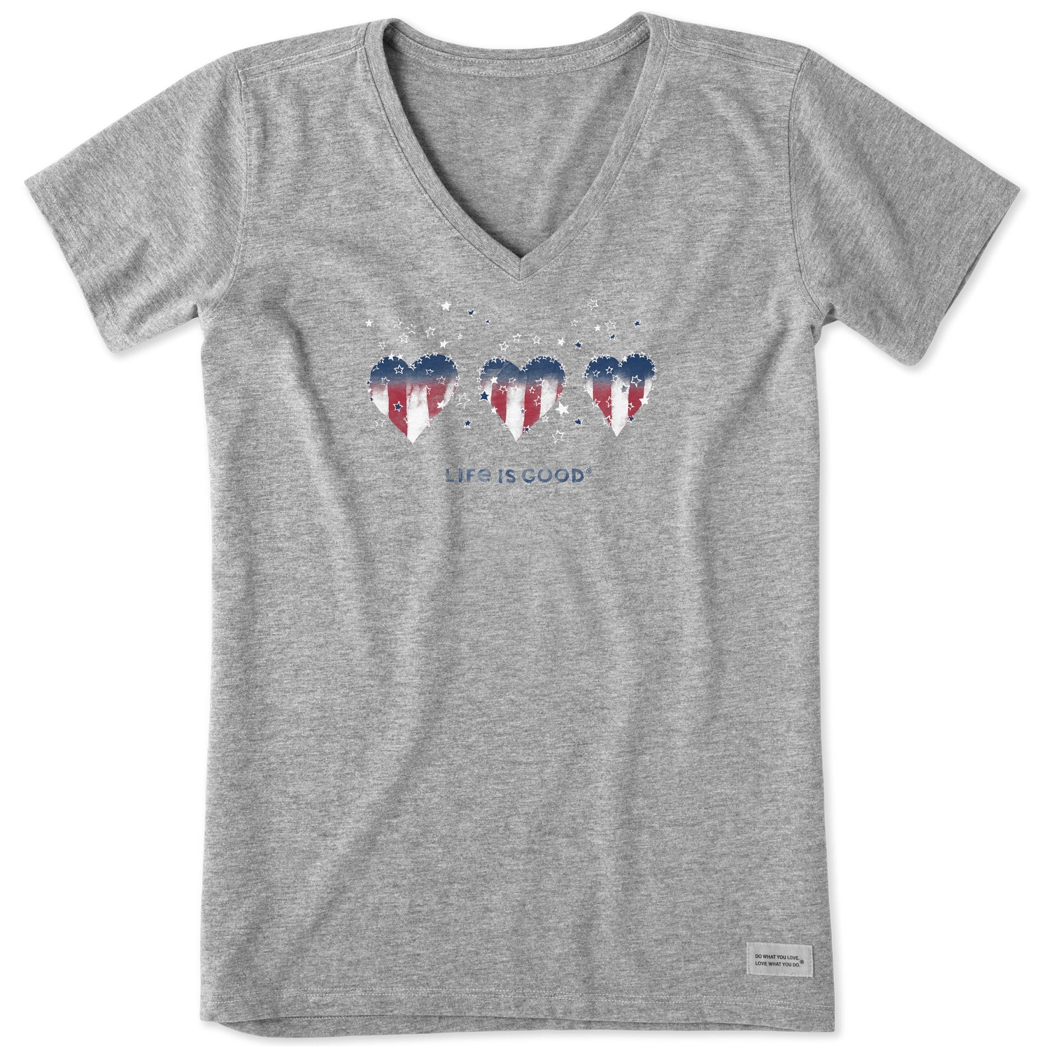 Women's Americana Hearts Stars and Stripes Short Sleeve Crusher Vee