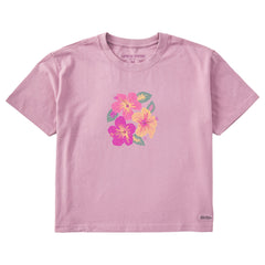 Women's Happy Hibiscus Short Sleeve Crusher Boxy Tee