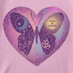 Women's Butterfly in Heart Short Sleeve Crusher Vee