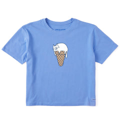 Women's Ice Cream Cat Short Sleeve Crusher Boxy Tee
