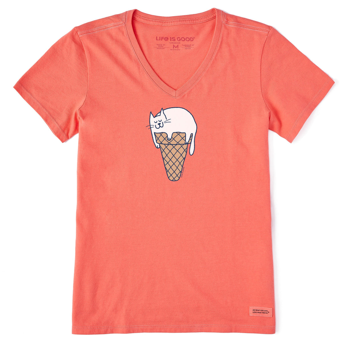 Women's Ice Cream Cat Short Sleeve Crusher Vee