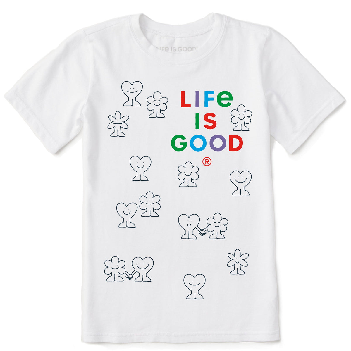 Kids Smiling Hearts and Flowers Short Sleeve Crusher Tee