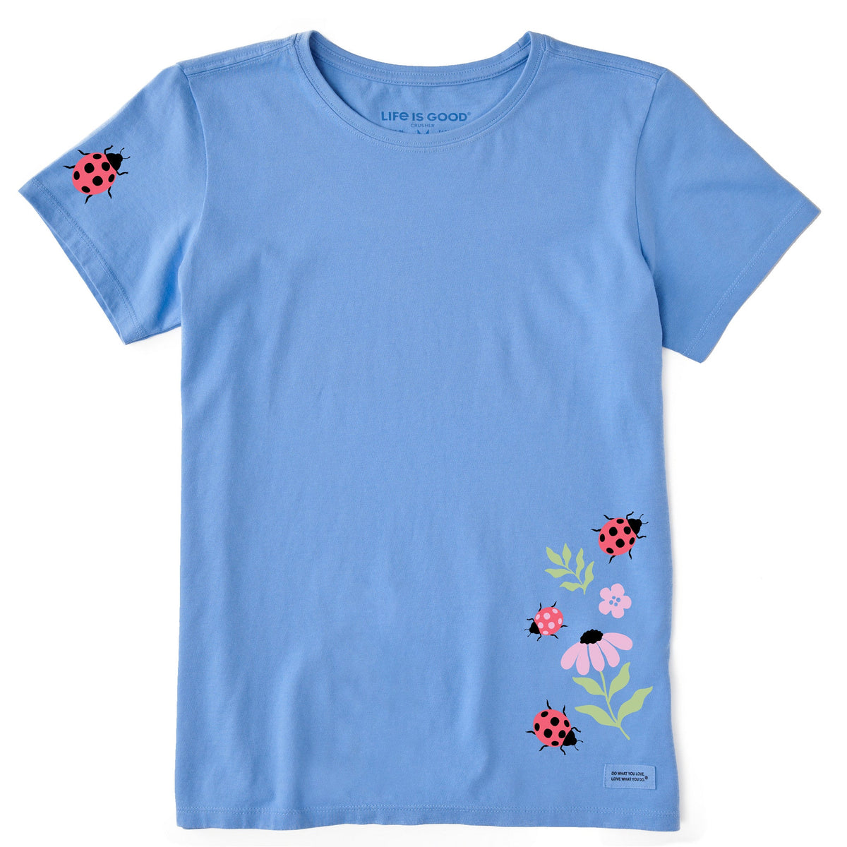 Women's Lady Bugs and Flowers Short Sleeve Crusher Tee