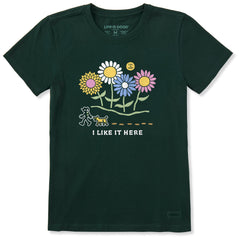 Women's I Like it Here Jackie and Rocket Wildflowers Short Sleeve Crusher Tee