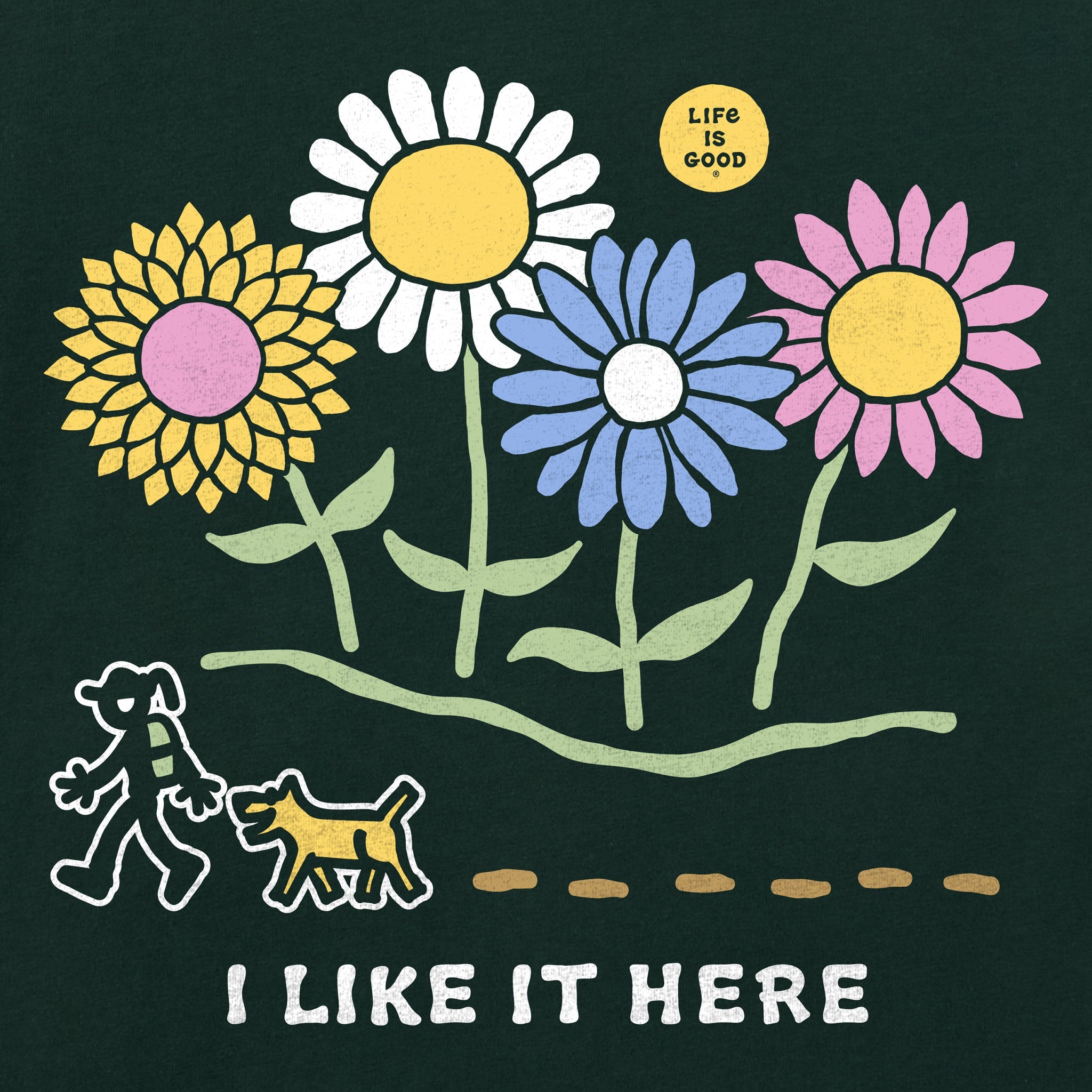 Women's I Like it Here Jackie and Rocket Wildflowers Short Sleeve Crusher Tee