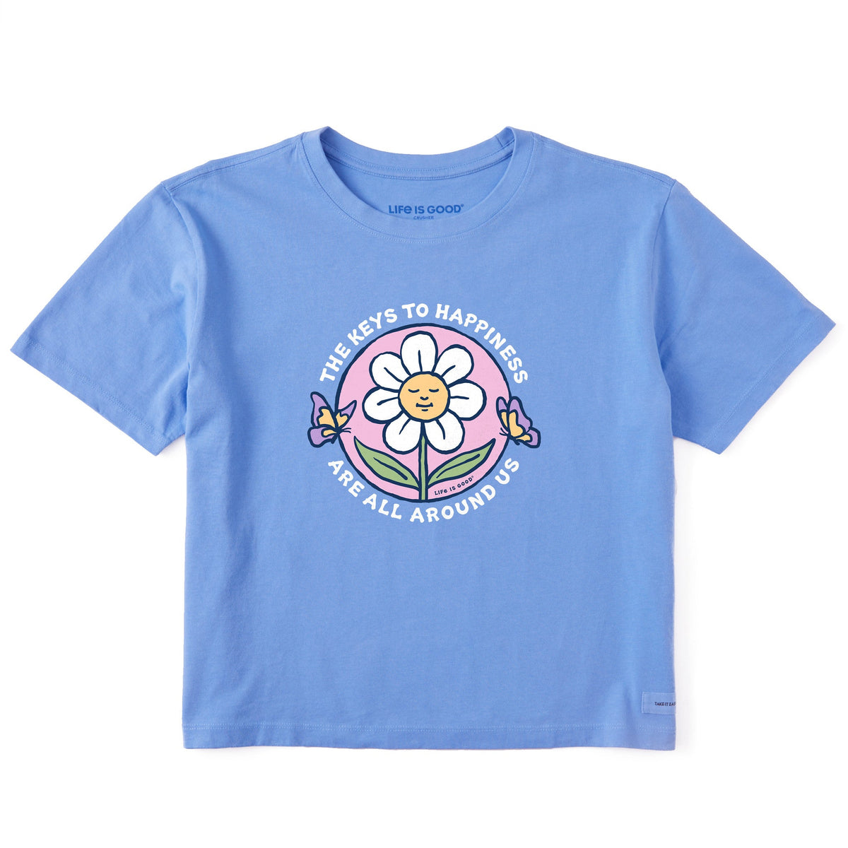 Women's Keys to Happiness Flower Short Sleeve Crusher Boxy Tee