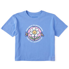 Women's Keys to Happiness Flower Short Sleeve Crusher Boxy Tee