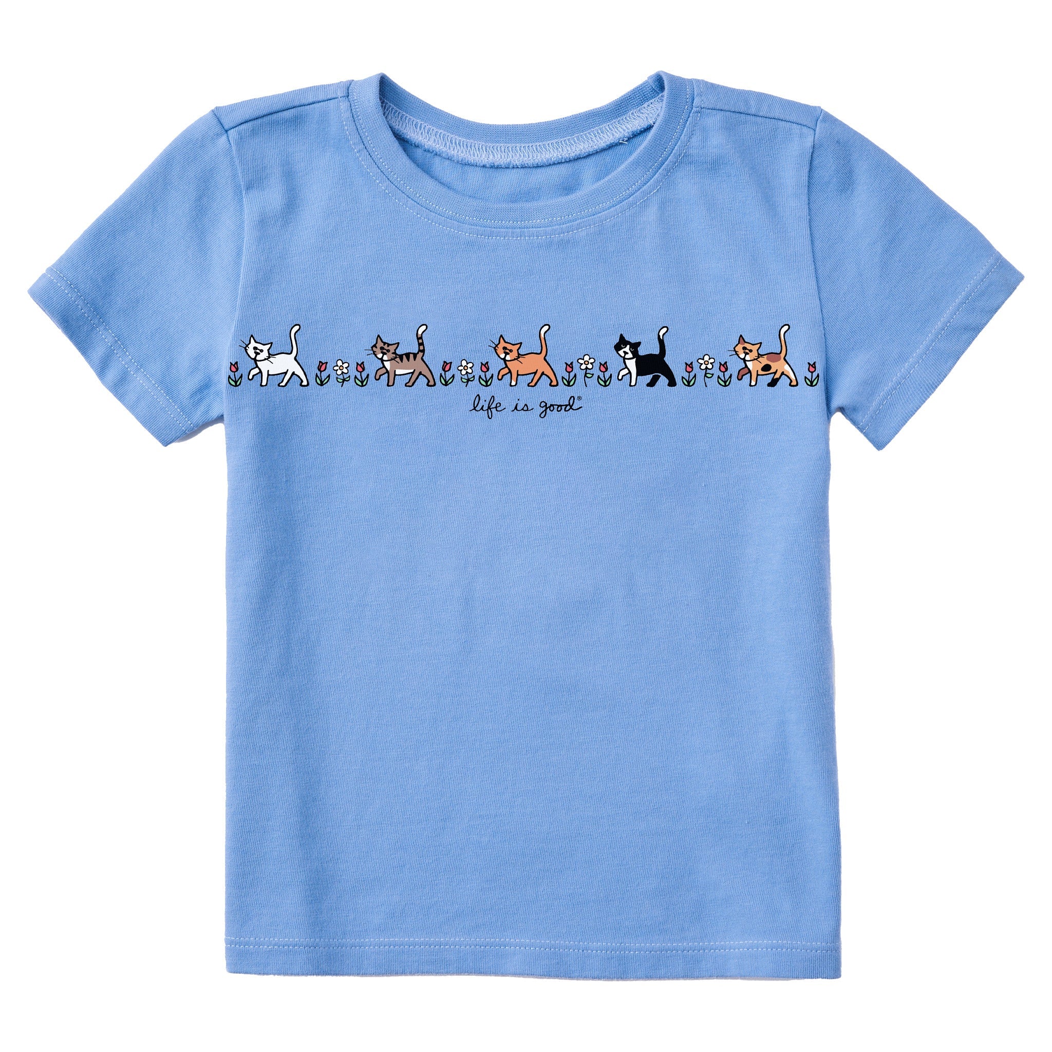 Toddler Vintage Cats in Flowers Short Sleeve Crusher Tee