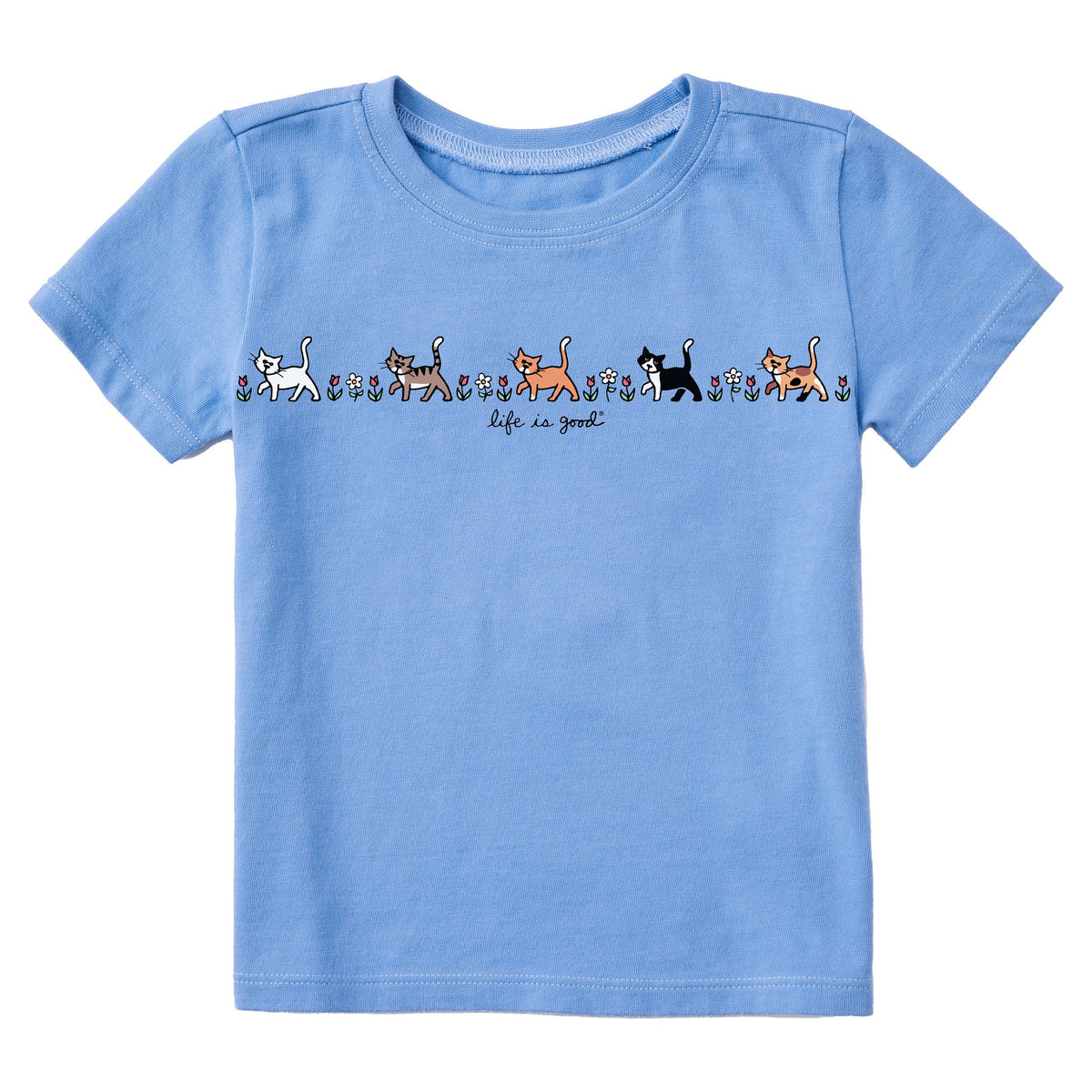 Toddler Vintage Cats in Flowers Short Sleeve Crusher Tee
