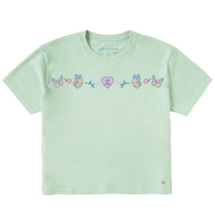Women's Floral Butterfly Heart Short Sleeve Crusher Boxy Tee