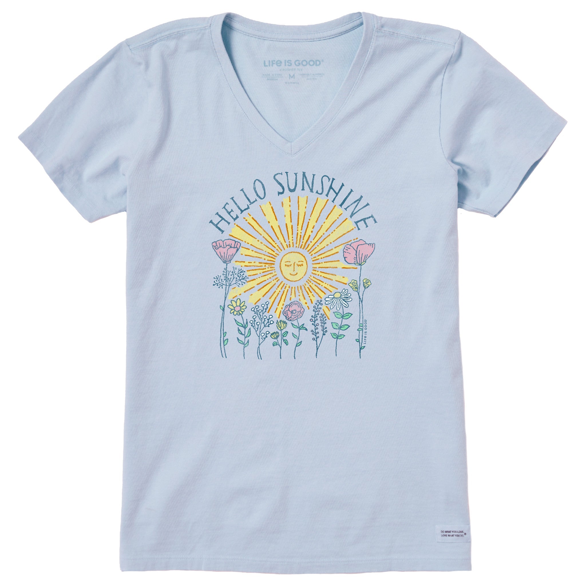 Women's Hello Sunshine Sun & Flowrs Short Sleeve Crusher Vee