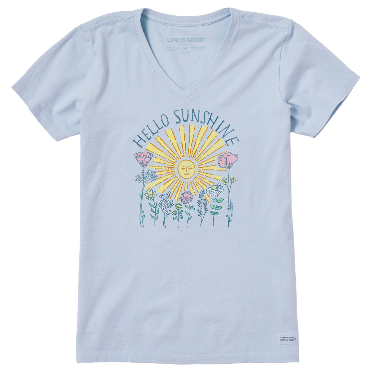 Women's Hello Sunshine Sun & Flowrs Short Sleeve Crusher Vee
