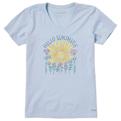 Women's Hello Sunshine Sun & Flowrs Short Sleeve Crusher Vee