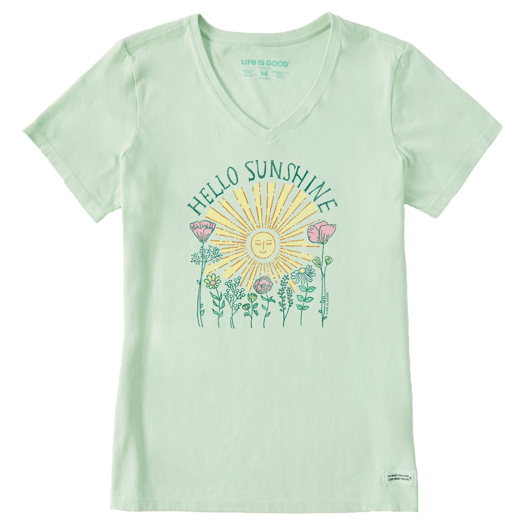 Women's Hello Sunshine Sun & Flowrs Short Sleeve Crusher Vee
