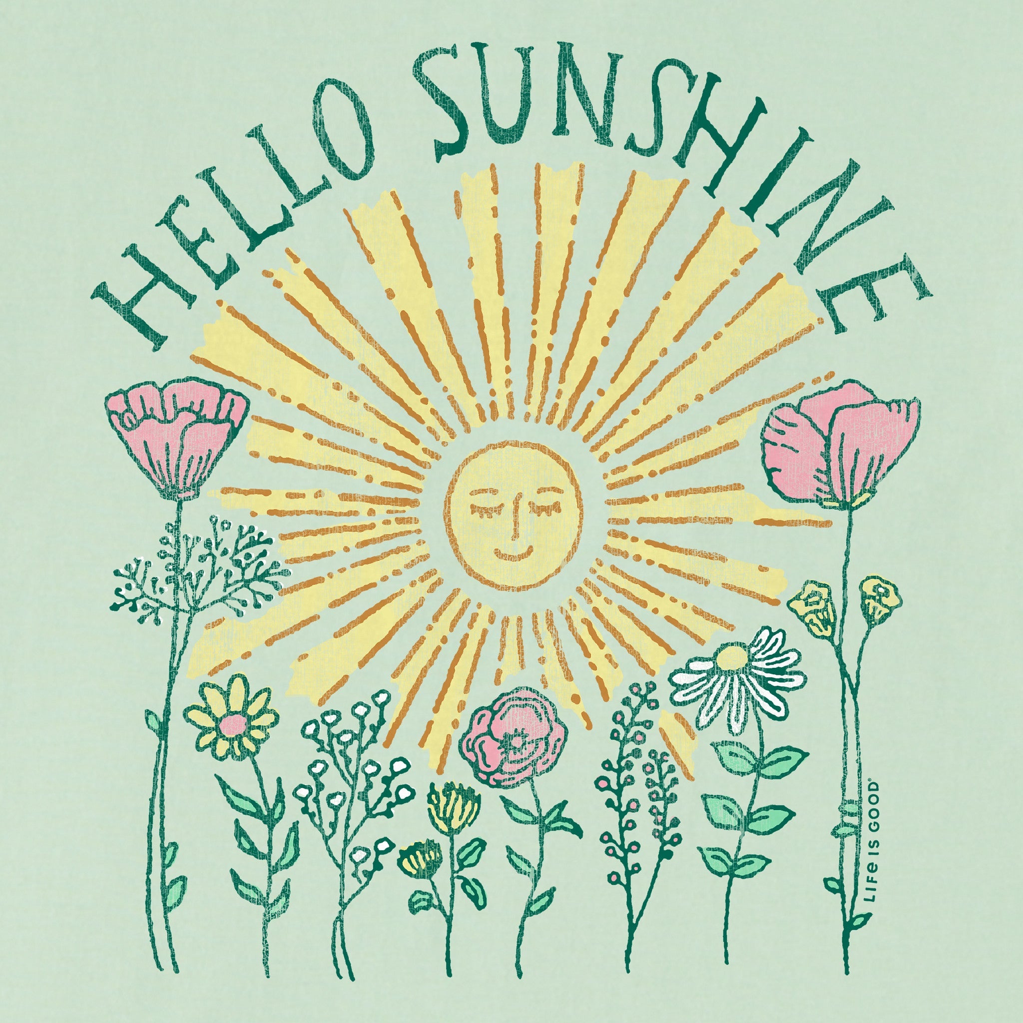 Women's Hello Sunshine Sun & Flowrs Short Sleeve Crusher Vee