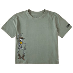 Women's Howdy Cowboy Skeleton Short Sleeve Crusher Boxy Tee