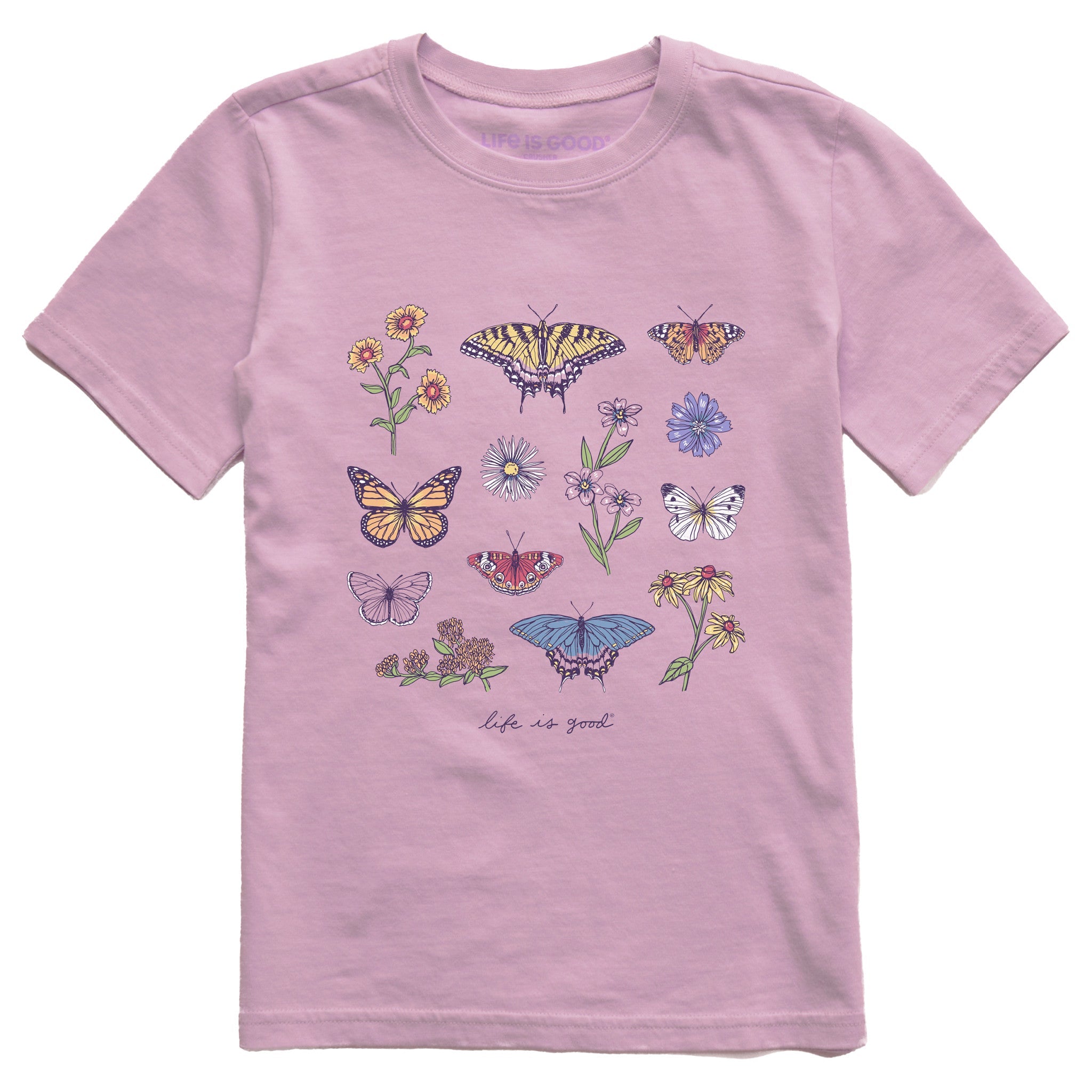 Kids Butterflies and Wildflowers Short Sleeve Crusher Tee