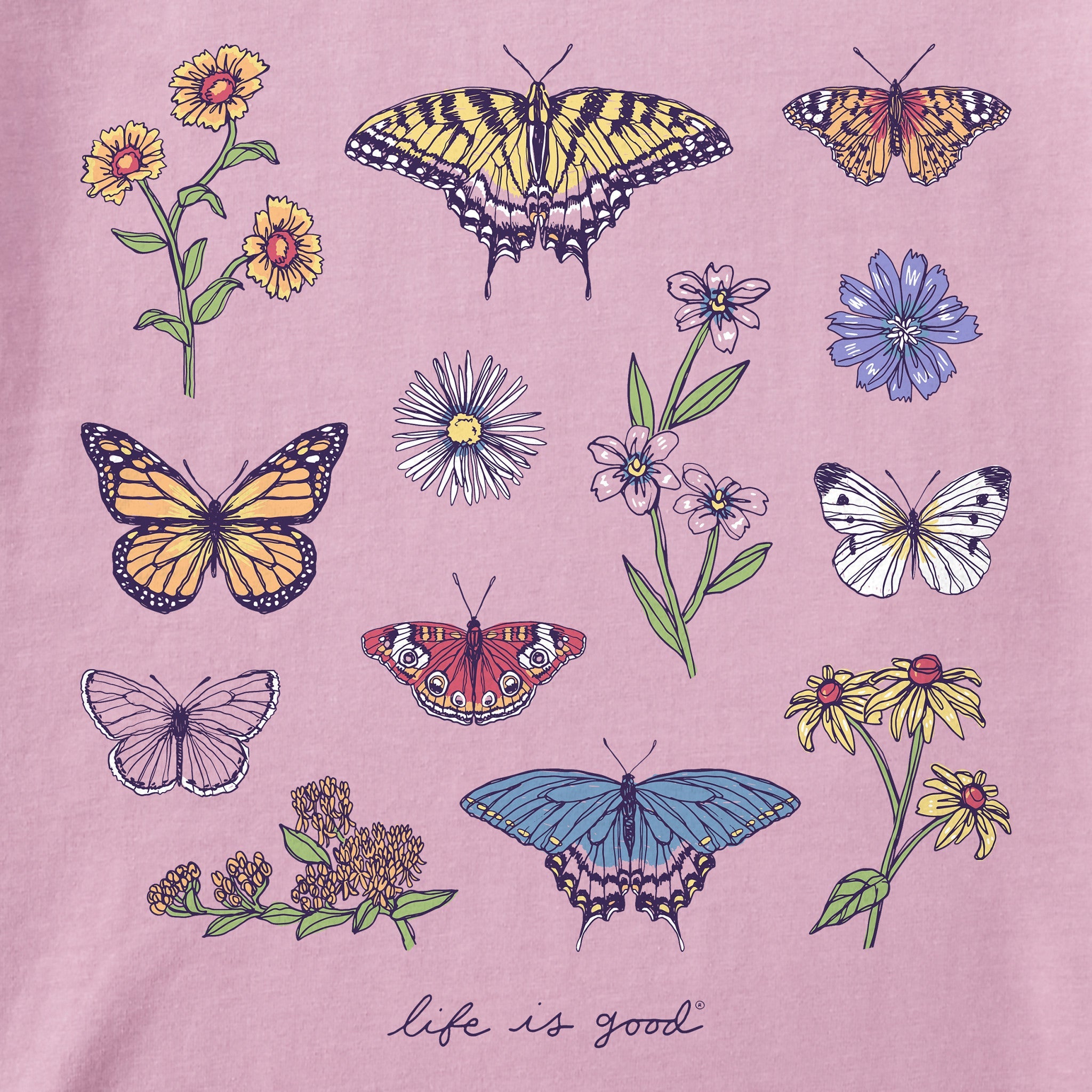 Kids Butterflies and Wildflowers Short Sleeve Crusher Tee