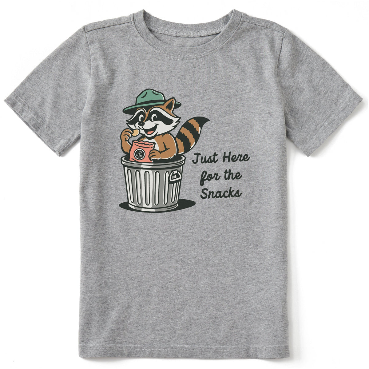 Kids Just Here for The Snacks Raccoon Short Sleeve Crusher Tee