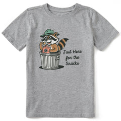 Kids Just Here for The Snacks Raccoon Short Sleeve Crusher Tee